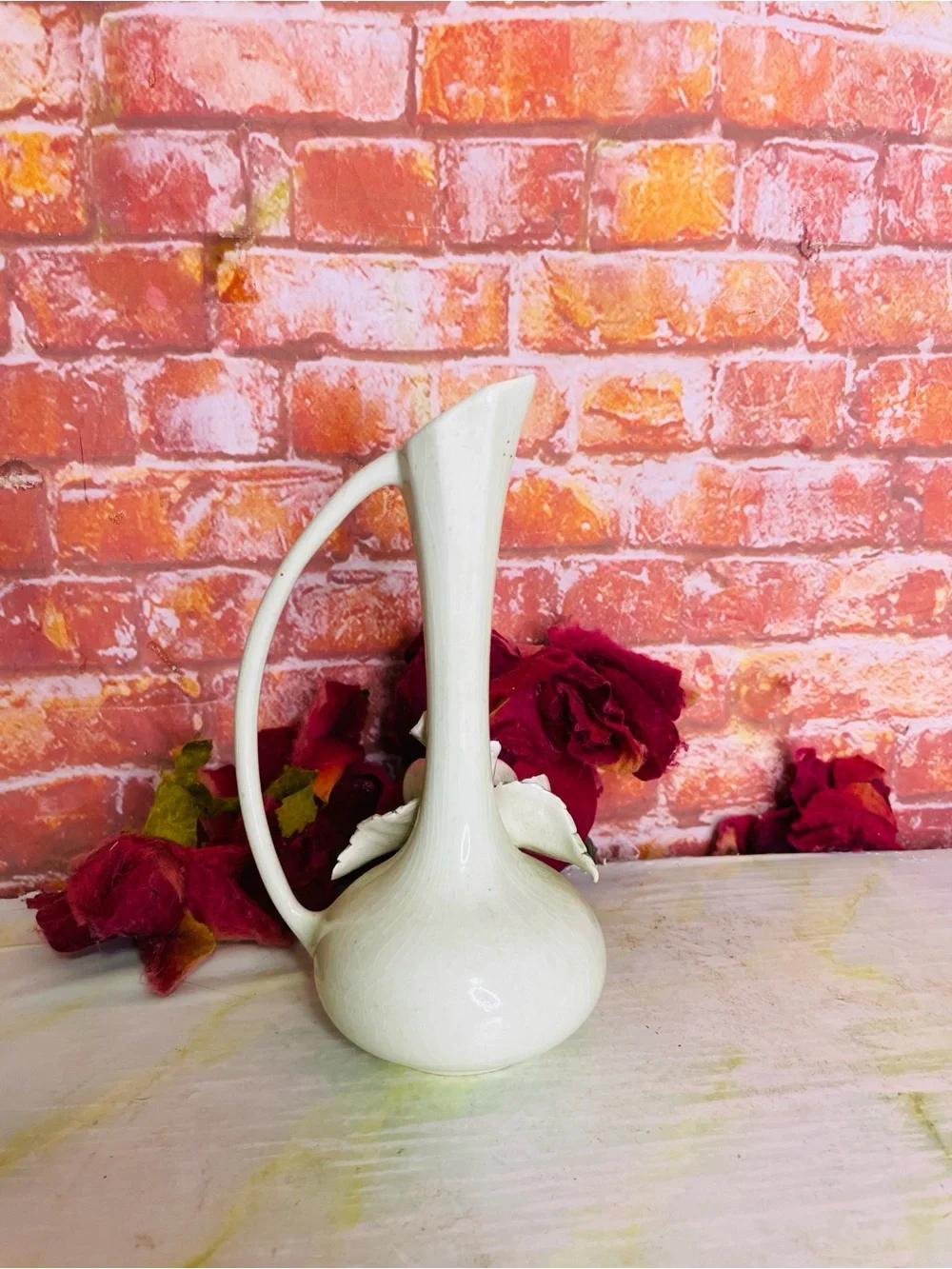 Vintage MCM Ceramic Pink snd White Magnolia Bud Vase